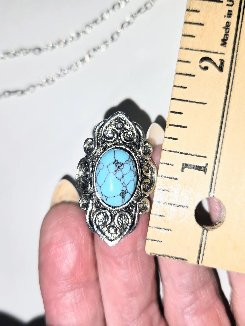 Turquoise Stone Silver Filigree Ring - Women Jewelry Size 6